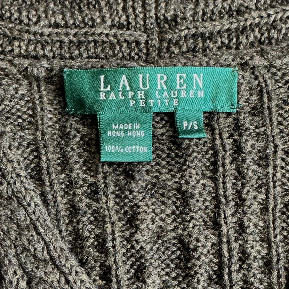 Lauren‎ Ralph Lauren Petite Olive Green Cable Knit Surplice V-Neck Sweater P/S